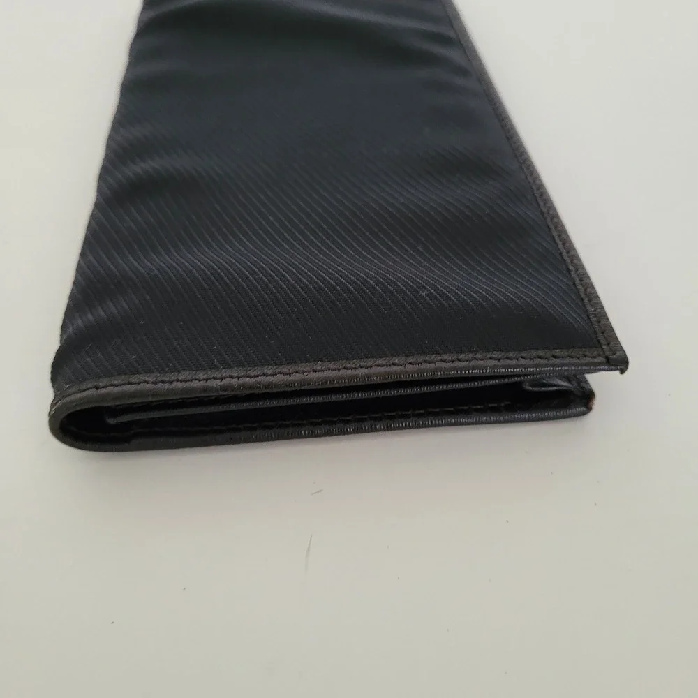 Dunhill London Mens Long Bifold Wallet Black Nylon Leather Trim Slim Wallet
